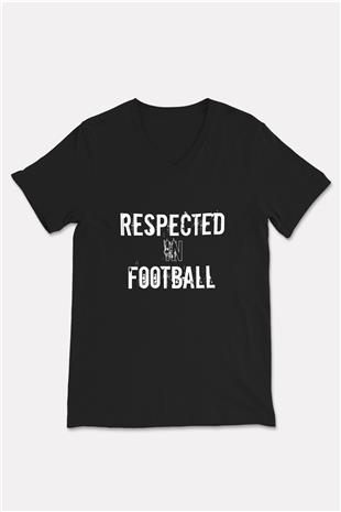 Futbol - Football Baskılı Unisex Siyah V Yaka Tişört