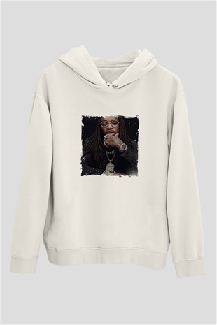 Future Baskılı Unisex Beyaz Kapüşonlu Sweatshirt