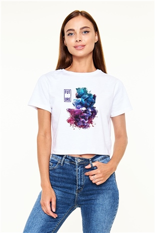 Future Beyaz Croptop Tişört