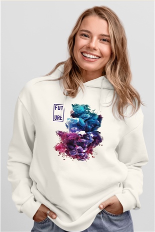 Future Beyaz Unisex Kapşonlu Sweatshirt