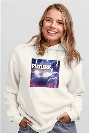 Future Beyaz Unisex Kapşonlu Sweatshirt