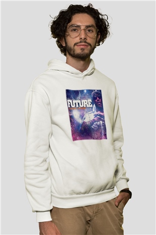 Future Beyaz Unisex Kapşonlu Sweatshirt