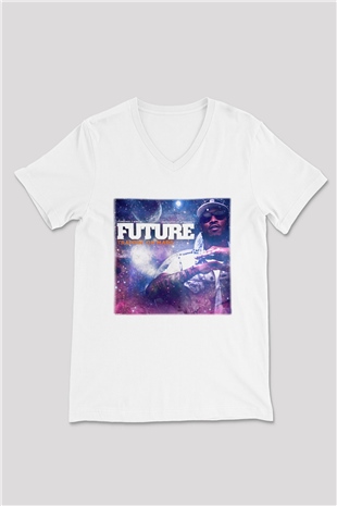 Future Beyaz Unisex V Yaka Tişört T-Shirt