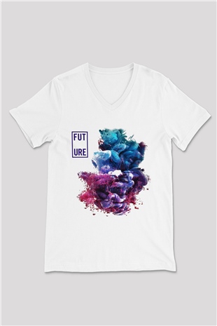 Future Beyaz Unisex V Yaka Tişört T-Shirt