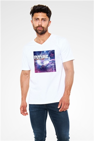 Future Beyaz Unisex V Yaka Tişört T-Shirt