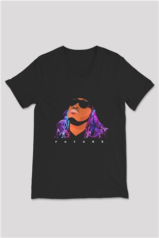 Future Siyah Unisex V Yaka Tişört