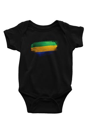 Gabon Bayrağı Baskılı Unisex Siyah Bebek Body - Zıbın