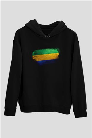 Gabon Bayrağı Baskılı Unisex Siyah Hoodie