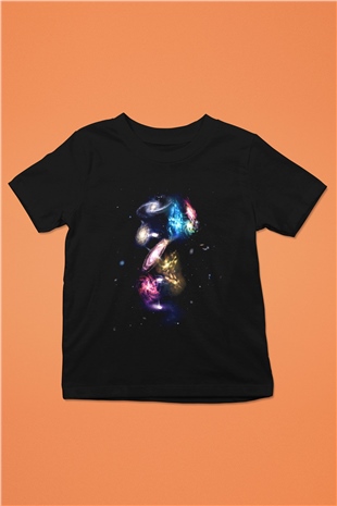 Galaksi Baskılı Siyah Unisex Çocuk Tişört