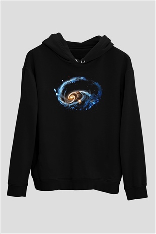 Galaksi Siyah Unisex Kapüşonlu Sweatshirt
