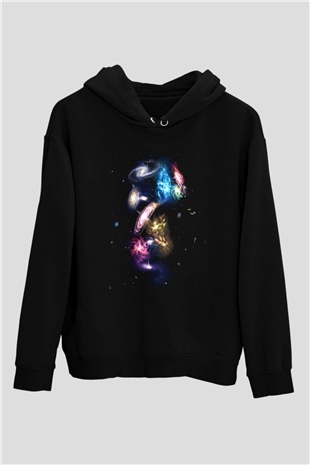 Galaksi Siyah Unisex Kapüşonlu Sweatshirt