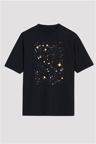 Galaksi Siyah Unisex Oversize Tişört T-Shirt