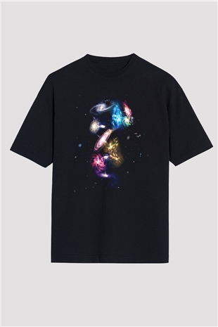 Galaksi Siyah Unisex Oversize Tişört T-Shirt