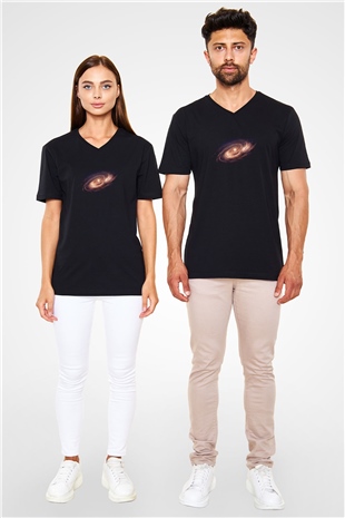 Galaksi Siyah Unisex V Yaka Tişört T-Shirt