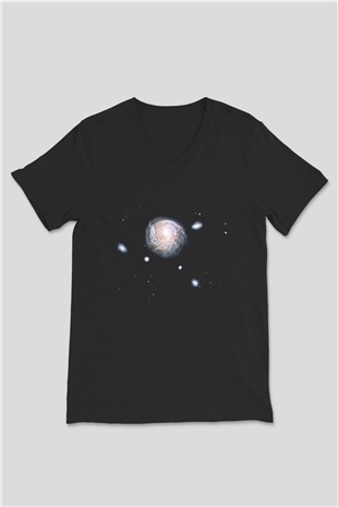 Galaksi Siyah Unisex V Yaka Tişört T-Shirt