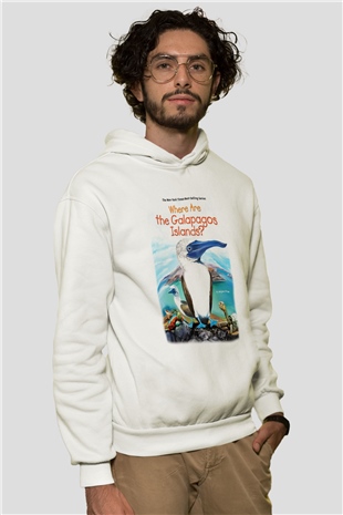 Galapagos Adaları Beyaz Unisex Kapşonlu Sweatshirt