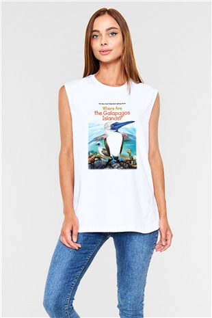 Galapagos Adaları Beyaz Unisex Kolsuz Tişört
