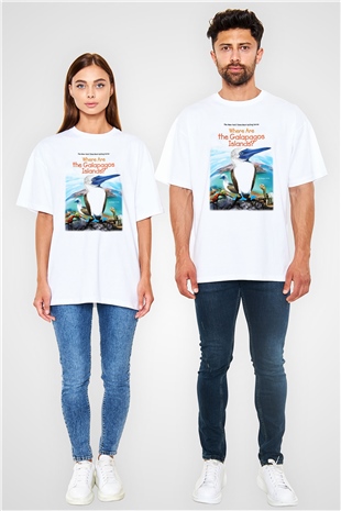 Galapagos Adaları Beyaz Unisex Oversize Tişört T-Shirt