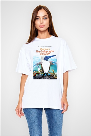 Galapagos Adaları Beyaz Unisex Oversize Tişört T-Shirt