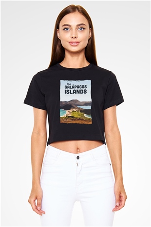 Galapagos Adaları Siyah  Crop Top Tişört