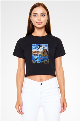 Galapagos Adaları Siyah Crop Top Tişört