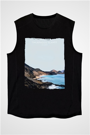 Galapagos Adaları Siyah Unisex Kolsuz Tişört