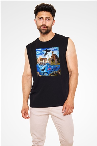 Galapagos Adaları Siyah Unisex Kolsuz Tişört