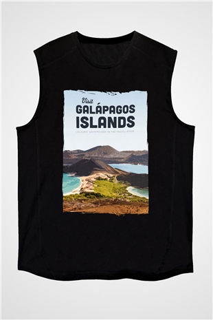 Galapagos Adaları Siyah Unisex Kolsuz Tişört