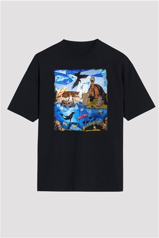 Galapagos Adaları Siyah Unisex Oversize Tişört T-Shirt