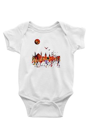 Galata Kulesi Baskılı Beyaz Unisex Bebek Body - Zıbın