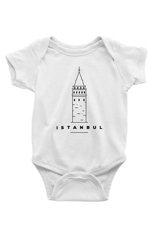 Galata Kulesi Baskılı Beyaz Unisex Bebek Body - Zıbın