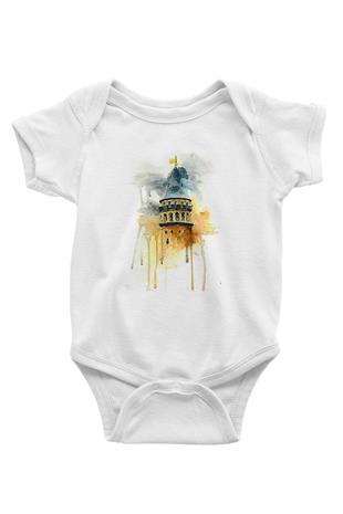 Galata Kulesi Baskılı Beyaz Unisex Bebek Body - Zıbın