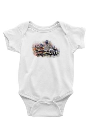 Galata Kulesi Baskılı Beyaz Unisex Bebek Body - Zıbın