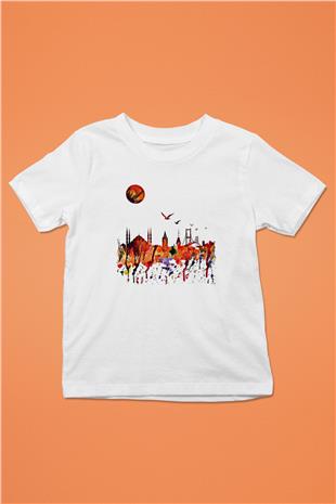 Galata Kulesi Baskılı Beyaz Unisex Beyaz Çocuk Tişört - Tshirt
