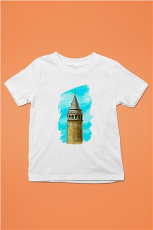 Galata Kulesi Baskılı Beyaz Unisex Beyaz Çocuk Tişört - Tshirt