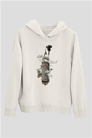 Galata Kulesi Baskılı Beyaz Unisex Hoodie