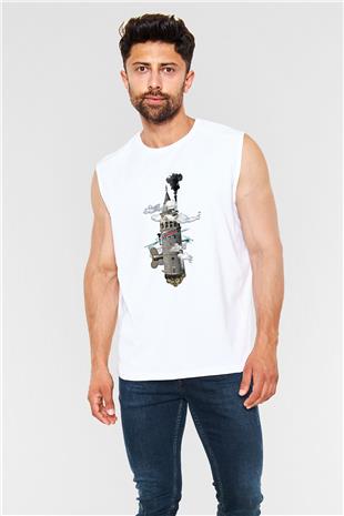 Galata Kulesi Baskılı Beyaz Unisex Kolsuz Tişört - Tshirt