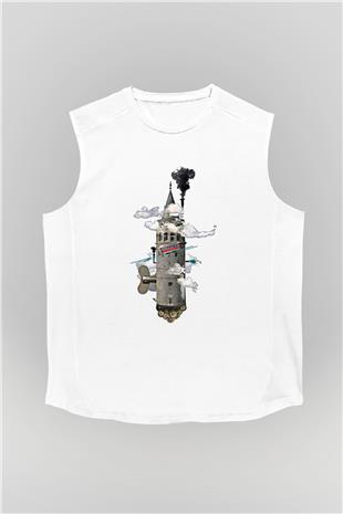 Galata Kulesi Baskılı Beyaz Unisex Kolsuz Tişört - Tshirt