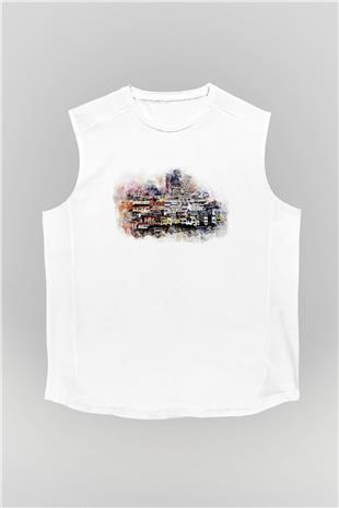 Galata Kulesi Baskılı Beyaz Unisex Kolsuz Tişört - Tshirt