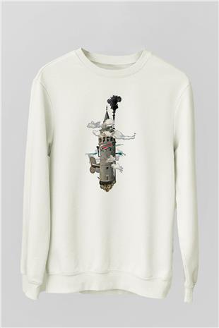 Galata Kulesi Baskılı Beyaz Unisex Sweatshirt