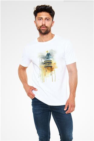 Galata Kulesi Unisex Baskılı Beyaz Tişört - Tshirt