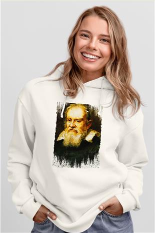 Galileo Galilei Baskılı Unisex Ekru Hoodie