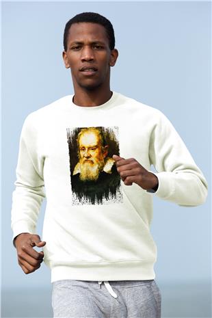 Galileo Galilei Baskılı Unisex Ekru Sweatshirt
