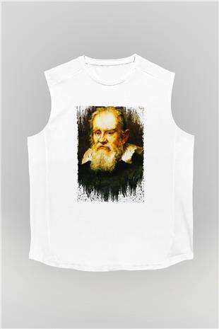 Galileo Galilei Baskılı Unisex Kolsuz Beyaz Tişört - Tshirt
