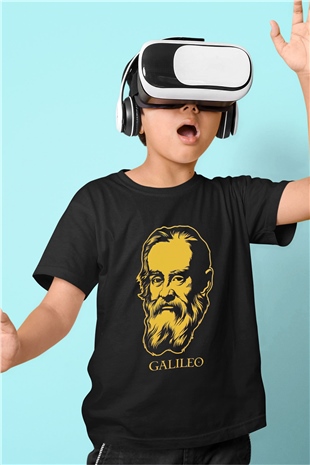 Galileo Galilei Baskılı Unisex Siyah Çocuk Tişört