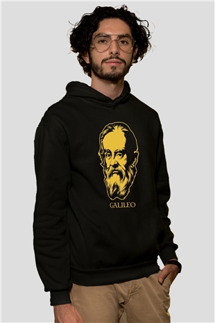 Galileo Galilei Baskılı Unisex Siyah Hoodie