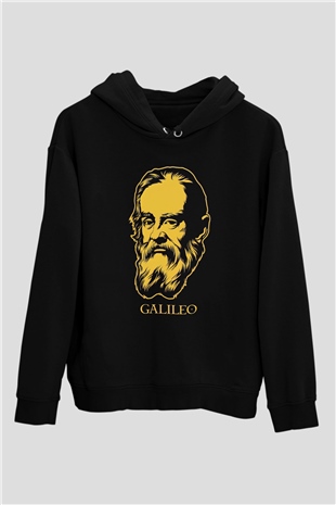 Galileo Galilei Baskılı Unisex Siyah Hoodie