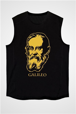 Galileo Galilei Baskılı Unisex Siyah Kolsuz Tişört
