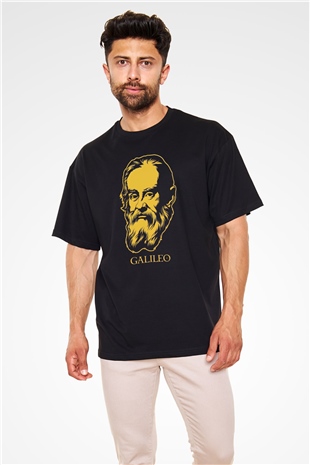 Galileo Galilei Baskılı Unisex Siyah Oversize Tişört