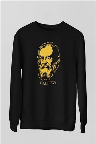 Galileo Galilei Baskılı Unisex Siyah Sweatshirt
